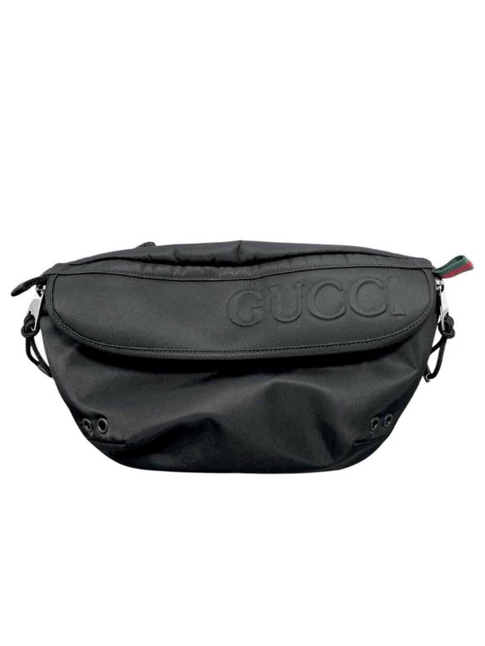 Gucci Belt Bag Logo Shoulder Crossbody Nylon Black Silver